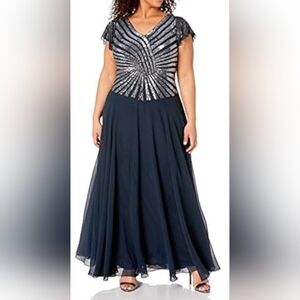 J Kara Navy and Silver Beaded Gown
